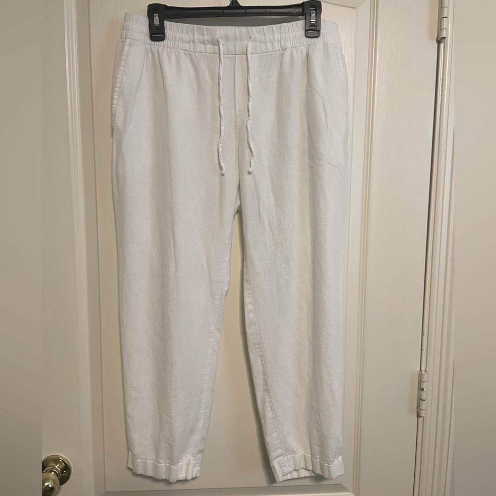 White Linen Drawstring Capris